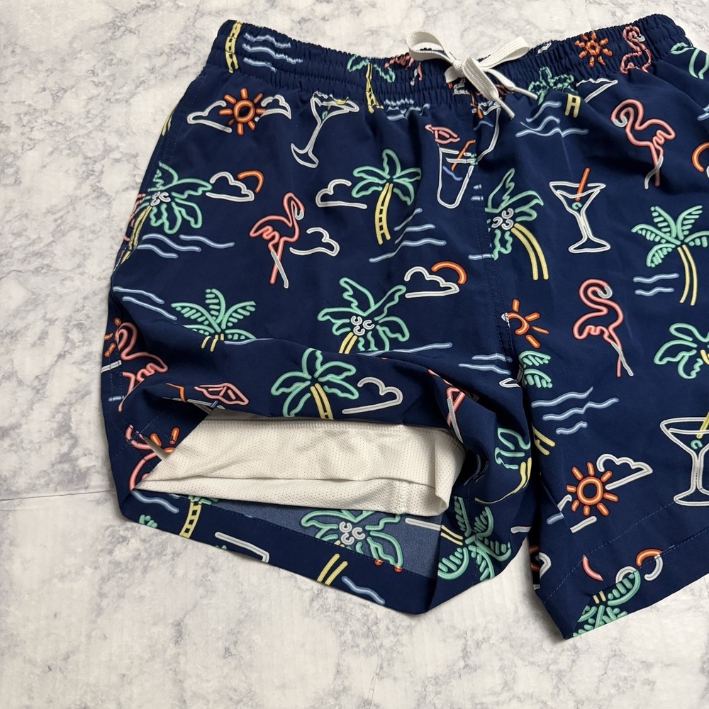 Chubbies Navy Blue Neon Lights Graphic Swim Trunks Lined Boxer Brief Size XL